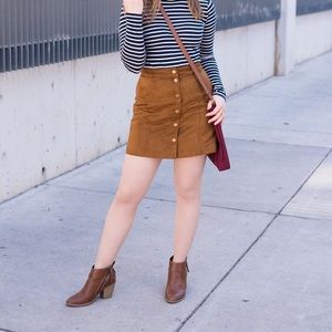 Faux-Suede Button Up Skirt